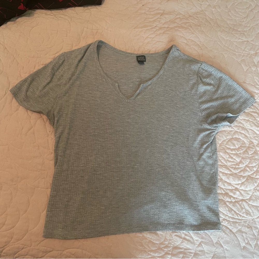 Gray V-Neck Women's Top